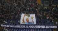 ROME, ITALY - MAY 15:  SS Lazio fans show the banner to celebrate the Miroslav Klose farewell before the Serie A match between SS Lazio and ACF Fiorentina at Stadio Olimpico on May 15, 2016 in Rome, Italy.  (Photo by Paolo Bruno/Getty Images)